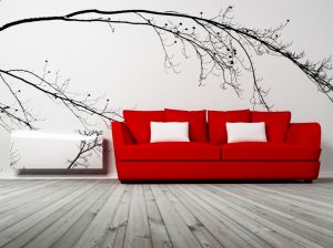 modern red upholstered sofa